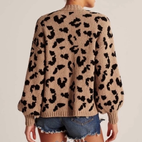 Abercrombie & Fitch Cheetah Leopard Print Chunky Knit Open Cardigan Size S - Picture 11 of 13